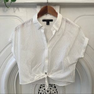 Cropped tie-front white shirt